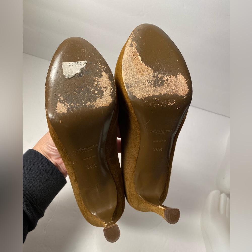 YSL Yves Saint Laurent tribtoo Suede Pumps Heels brown 36.5 - Picture 10 of 11